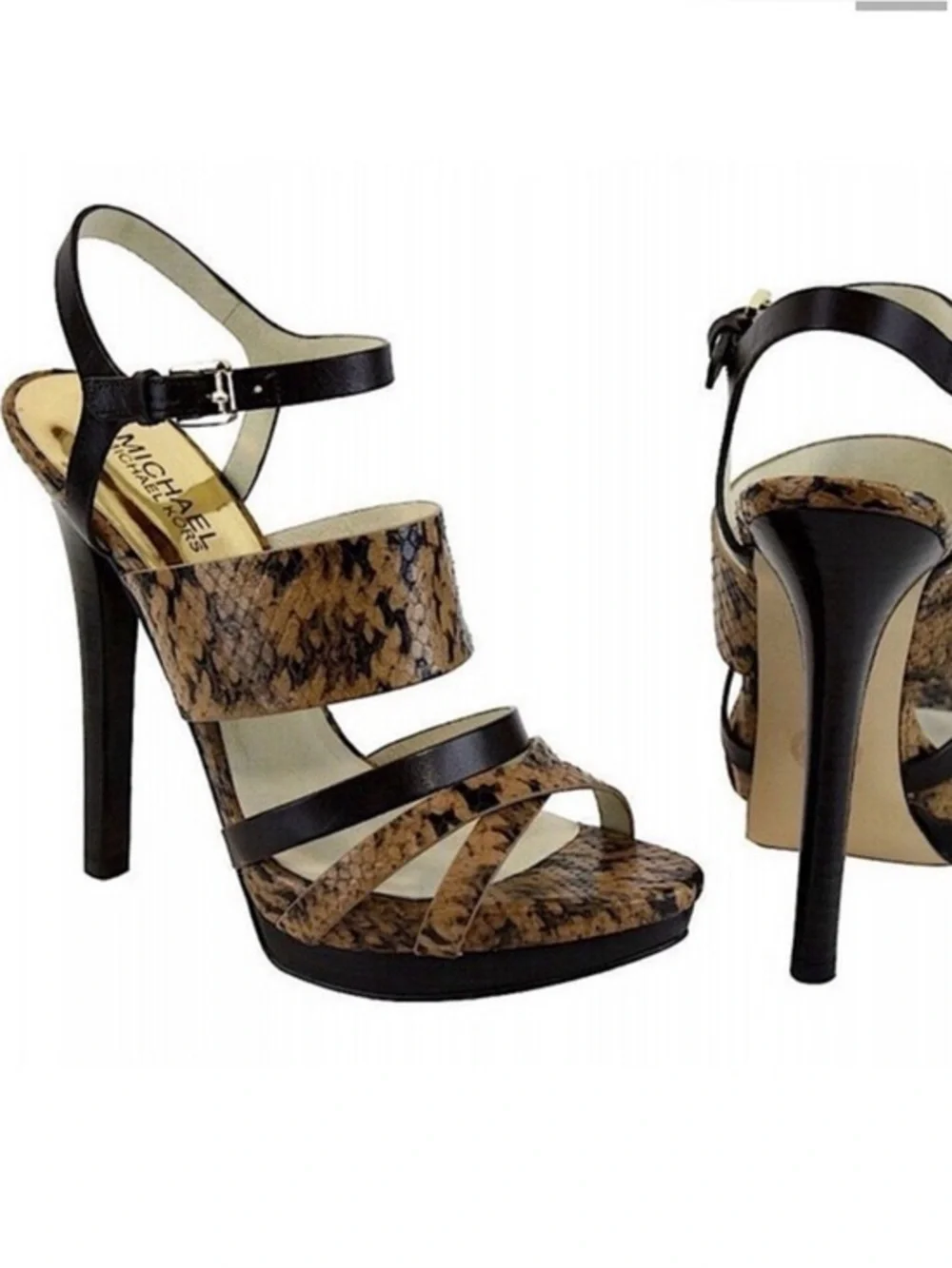Michael Kors Nadja Platform Open Toe Heels Snakeskin Animal Print Embossed 6